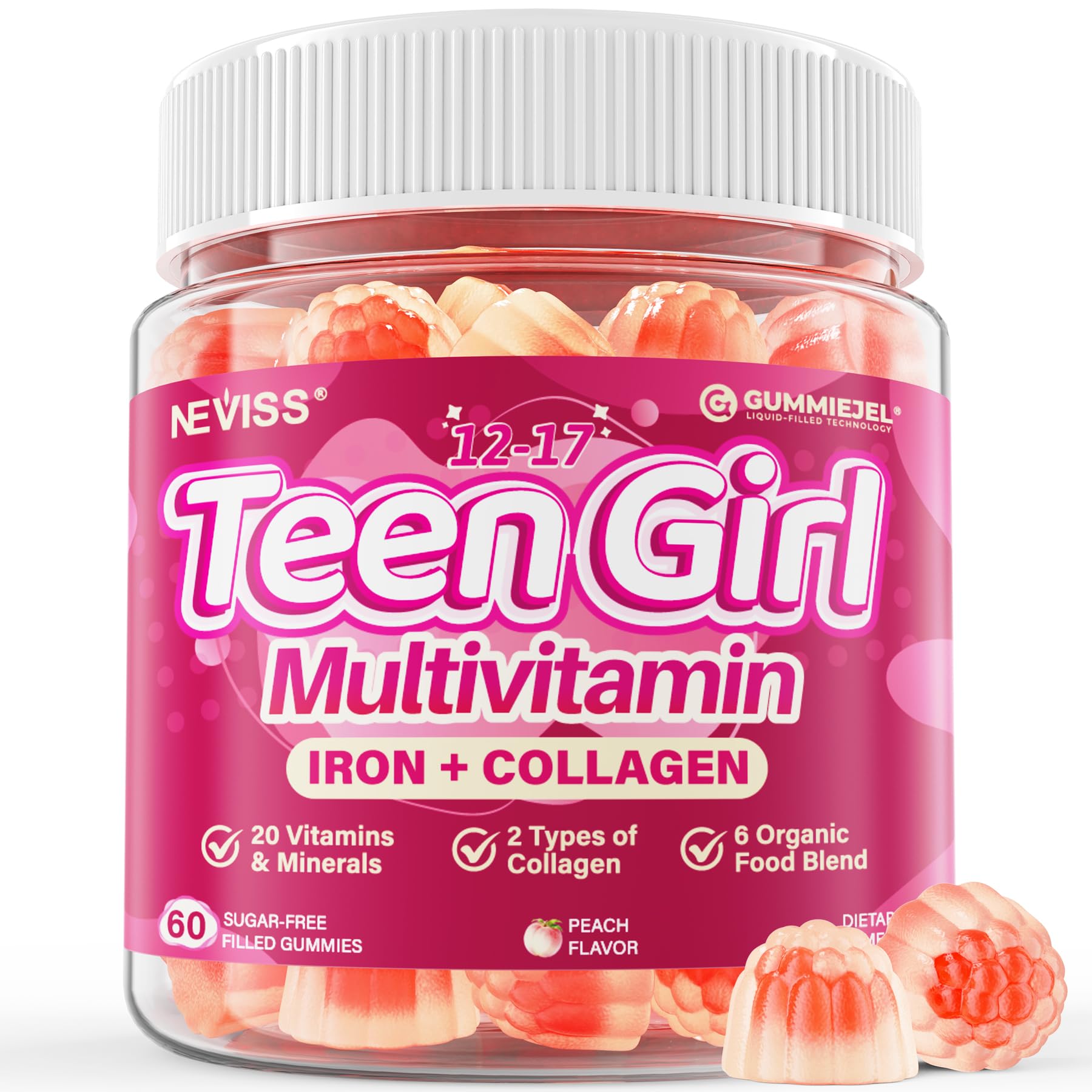 Methylated Multivitamin Gummies for Teen Girls 12-17, Methylfolate, Iron, Collagen, D3 K2, Magnesium, Zinc, Daily Vitamins A C E, B Complex for Teenager Growth, Skin, Bone, Energy - Sugar Free, 60 Cts - PrimeBioHealth - canada supplements
