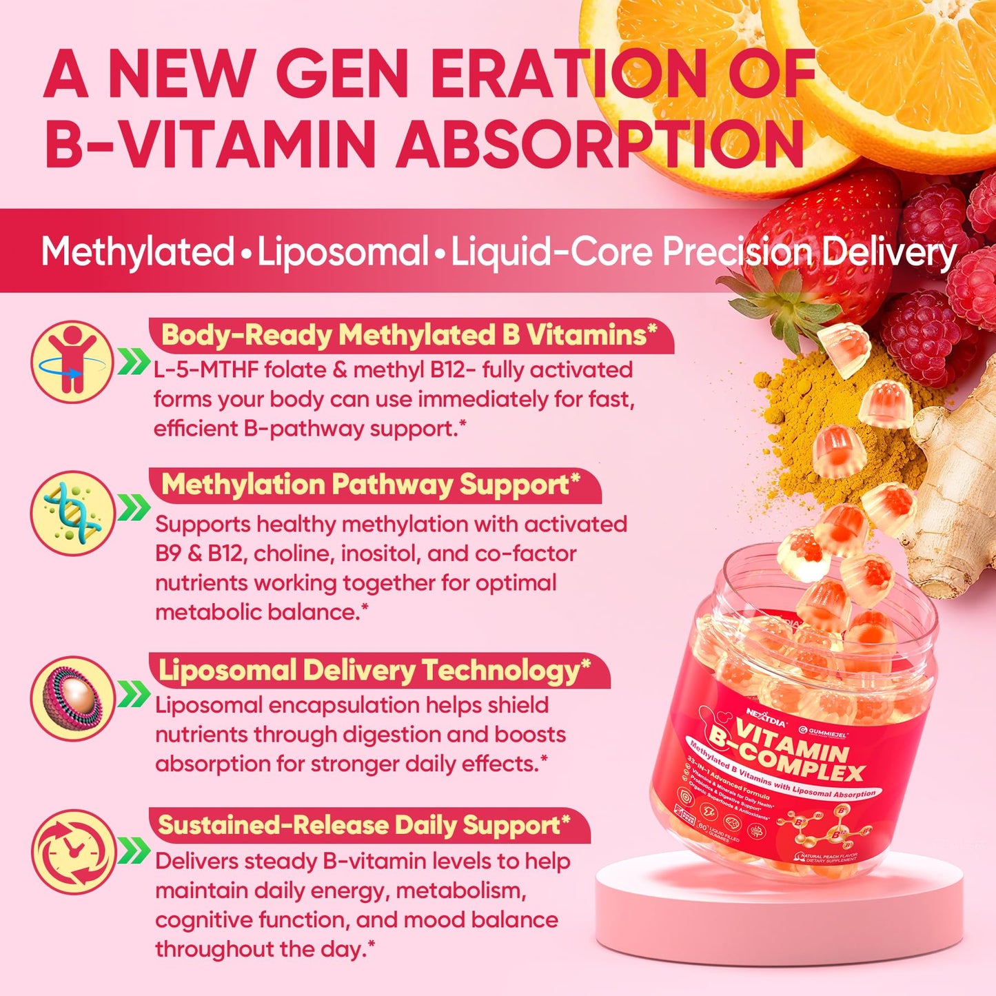 Methylated Vitamin B Complex Gummies for Women & Men, High Dose 2000 mcg Methyl B12, Liposomal Super All B Vitamins Methylfolate, B1, B2, B3, B5, B6, B7, Vitamin C, - PrimeBioHealth - canada supplements