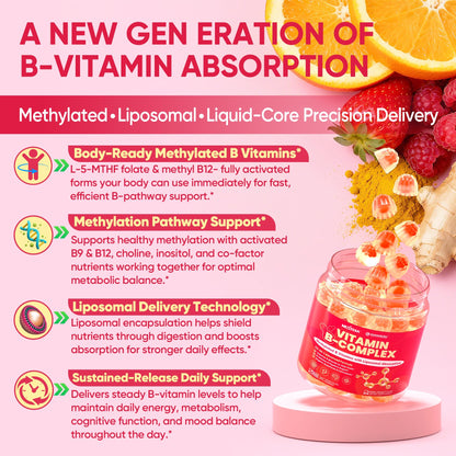 Methylated Vitamin B Complex Gummies for Women & Men, High Dose 2000 mcg Methyl B12, Liposomal Super All B Vitamins Methylfolate, B1, B2, B3, B5, B6, B7, Vitamin C, - PrimeBioHealth - canada supplements