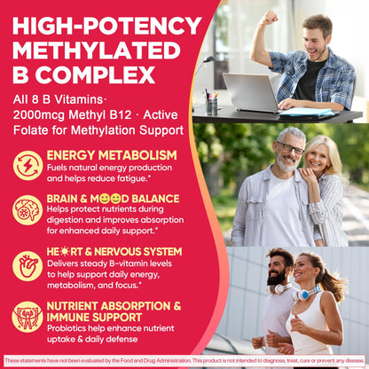 Methylated Vitamin B Complex Gummies for Women & Men, High Dose 2000 mcg Methyl B12, Liposomal Super All B Vitamins Methylfolate, B1, B2, B3, B5, B6, B7, Vitamin C, - PrimeBioHealth - canada supplements
