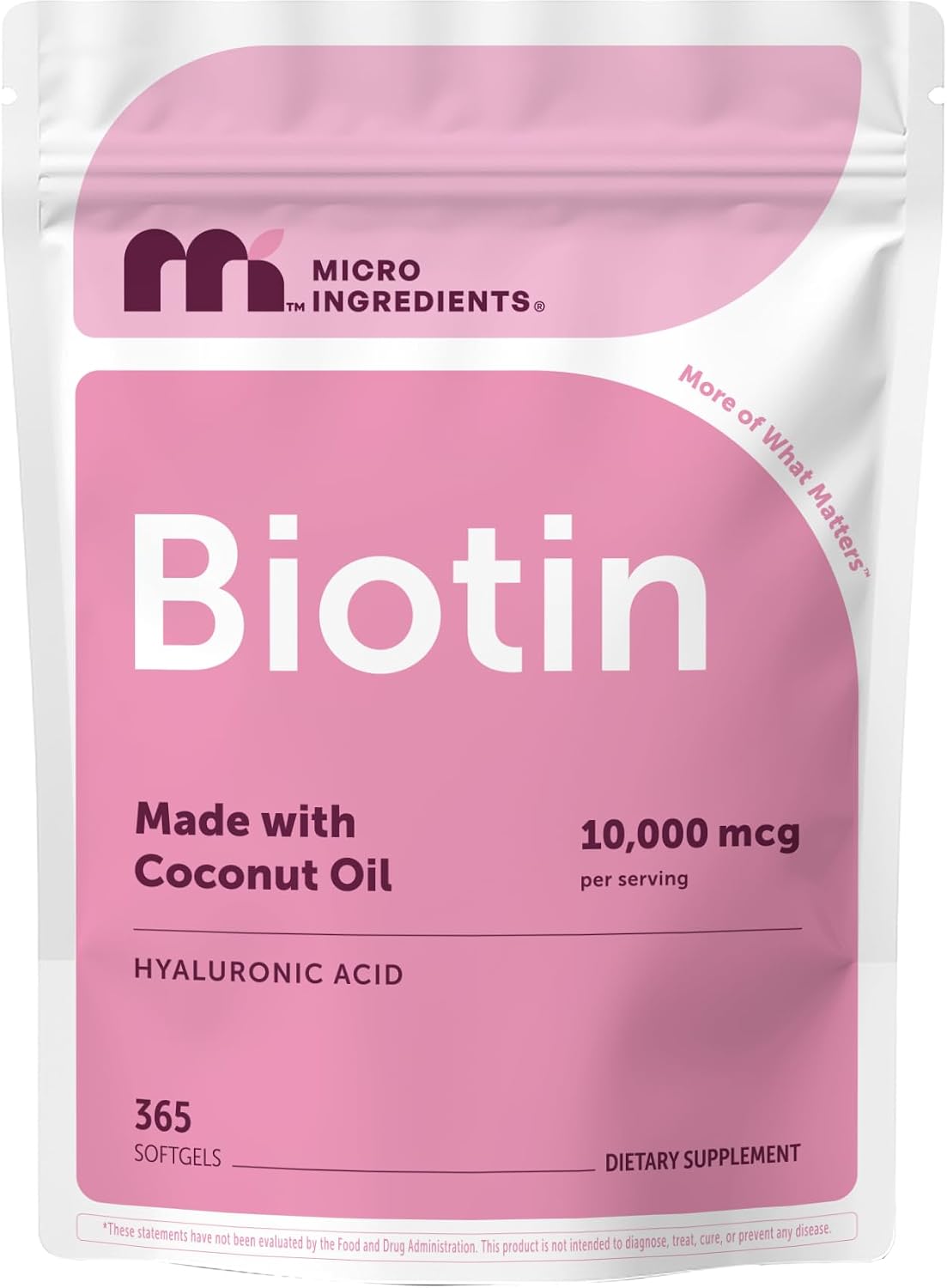 Micro Ingredients Biotin 10,000 mcg with Hyaluronic Acid 25 mg Per Serving | Made with Coconut Oil | 365 Softgels | 1 Per Day | One Year Supply | Non-GMO & Gluten Free - PrimeBioHealth - canada supplements