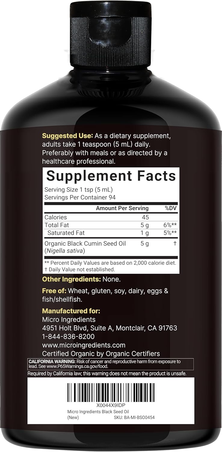 Micro Ingredients Black Seed Oil Organic Cold Pressed, 16 fl oz | Rich in Thymoquinone & Omega 3 6 9 | Unrefined from Nigella Sativa Seeds | Immune, Hair & Skin Support* | Non-GMO - 3 Months Supply - PrimeBioHealth - canada supplements