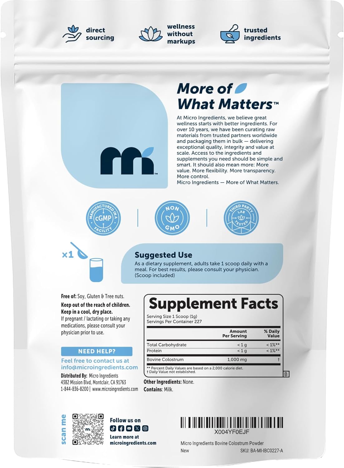 Micro Ingredients Bovine Colostrum Powder, 8 oz | Colostrum Supplement for Women & Men | Unflavored & Instant Dissolve | Non-GMO, Gluten-Free - PrimeBioHealth - canada supplements