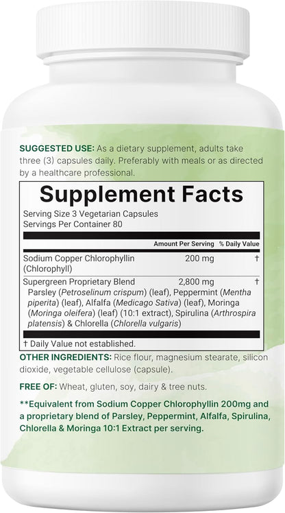 Micro Ingredients Chlorophyll Super Greens Complex | 240 Veggie Capsules with Parsley, Moringa, Spirulina, Chlorella, & More | Gluten-Free, No Additives - PrimeBioHealth - canada supplements