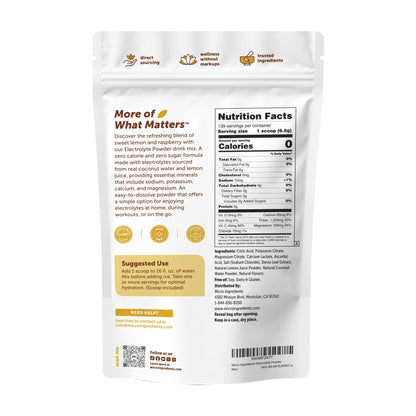 Micro Ingredients Electrolyte Powder, 2 lbs (139 Servings) | Lemon Raspberry Flavor | High Potassium (1,000mg) + Coconut Water & Real Lemon Juice - PrimeBioHealth - canada supplements