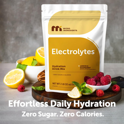 Micro Ingredients Electrolyte Powder, 2 lbs (139 Servings) | Lemon Raspberry Flavor | High Potassium (1,000mg) + Coconut Water & Real Lemon Juice - PrimeBioHealth - canada supplements