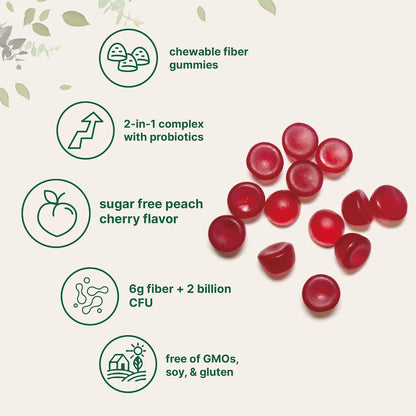 Micro Ingredients Fiber Gummies with Probiotics, 120 Count | 6g Per Serving + 2 Billion CFU | Sugar Free Peach Cherry Flavor | High Fiber Supplement for Women & Men | Non-GMO, Gluten Free - PrimeBioHealth - canada supplements