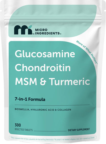 Micro Ingredients Glucosamine Chondroitin MSM and Turmeric Supplement, 300 Bisected Tablets | Joint Supplements for Men & Women* | 7-in-1 with Boswellia, Hyaluronic Acid, & Collagen Complex - PrimeBioHealth - canada supplements