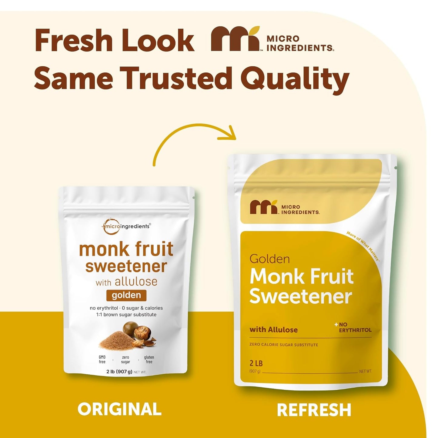 Micro Ingredients Golden Monk Fruit Sweetener with Allulose, 2 lbs, Pouch, 1:1 Brown Sugar Substitute, No Erythritol, No Aftertaste, 0 Calorie Alternative for Baking, Coffee, Tea, Keto, Vegan-Non-Gmo - PrimeBioHealth - canada supplements