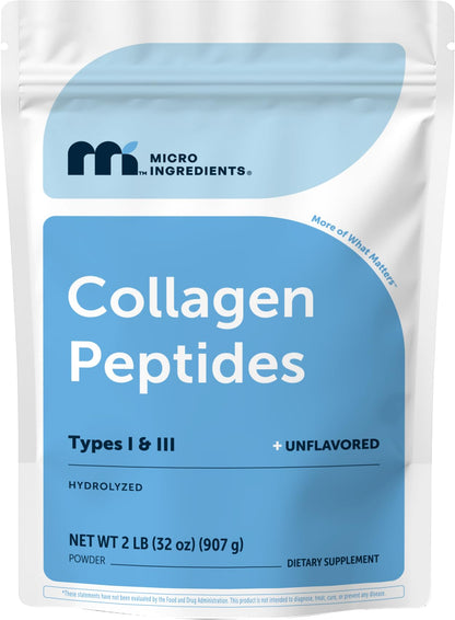 Micro Ingredients Hydrolyzed Collagen Peptides Powder, 1 lb | Type I & III Collagen for Women & Men | Unflavored Bovine Collagen Protein | Easy Dissolve, Paleo, Non-GMO - PrimeBioHealth - canada supplements