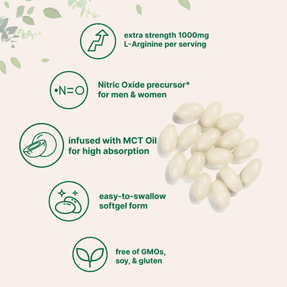 Micro Ingredients L-Arginine 1000mg with MCT Oil, 300 Softgels | Nitric Oxide Precursor* for Men & Women | Extra Strength Amino Acid Formula for Daily Wellness - PrimeBioHealth - canada supplements