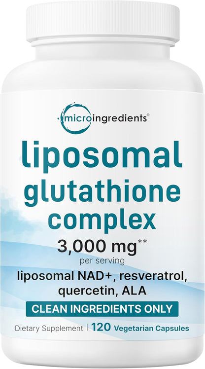 Micro Ingredients Liposomal Reduced Glutathione Complex 3,000mg - 8‑in‑1 Advanced Glutathione Supplement with NAD, Resveratrol, Quercetin, Alpha Lipoic Acid & Vitamin C - 120 Vegetarian Caps - PrimeBioHealth - canada supplements