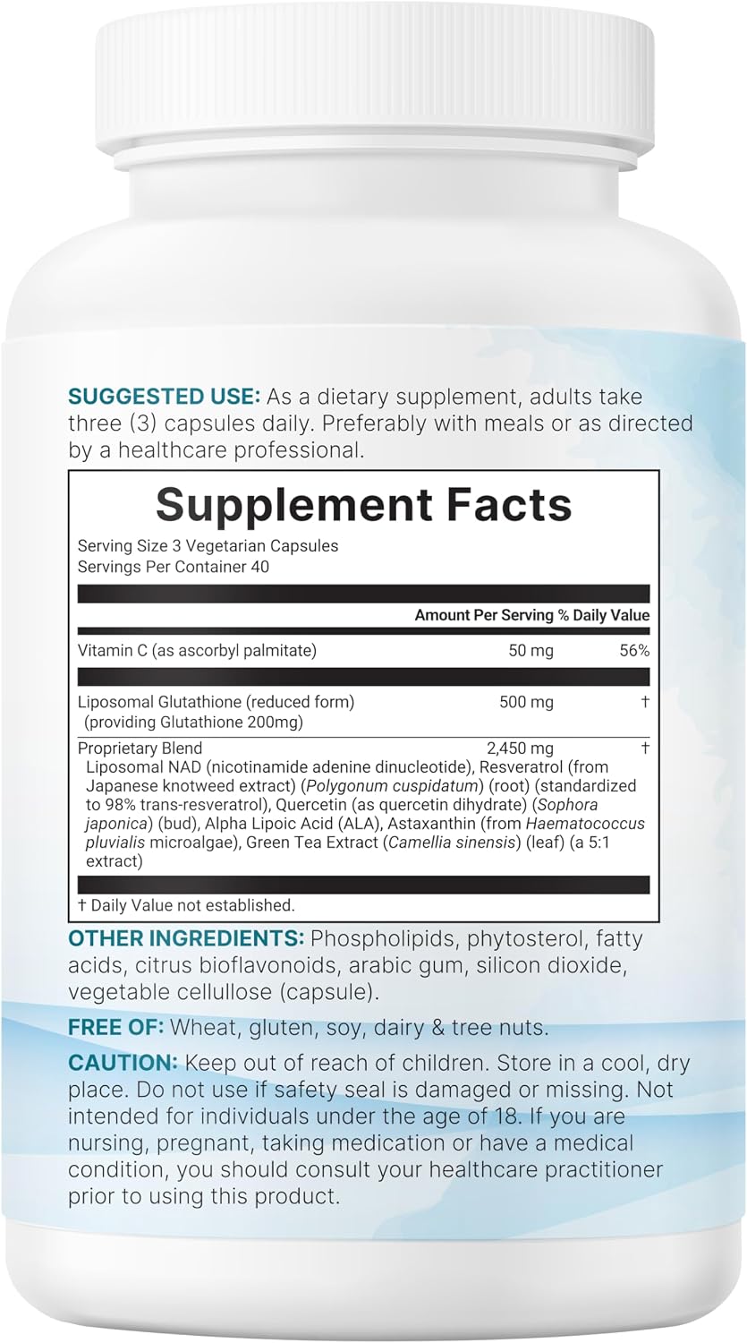 Micro Ingredients Liposomal Reduced Glutathione Complex 3,000mg - 8‑in‑1 Advanced Glutathione Supplement with NAD, Resveratrol, Quercetin, Alpha Lipoic Acid & Vitamin C - 120 Vegetarian Caps - PrimeBioHealth - canada supplements