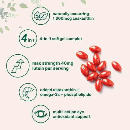 Micro Ingredients Lutein & Zeaxanthin 40mg Softgels, 240 Count, with Astaxanthin, Omega-3s, & Phospholipids | Eye + Vision Health Vitamins | Third Party Tested, Non-GMO, Gluten Free - PrimeBioHealth - canada supplements