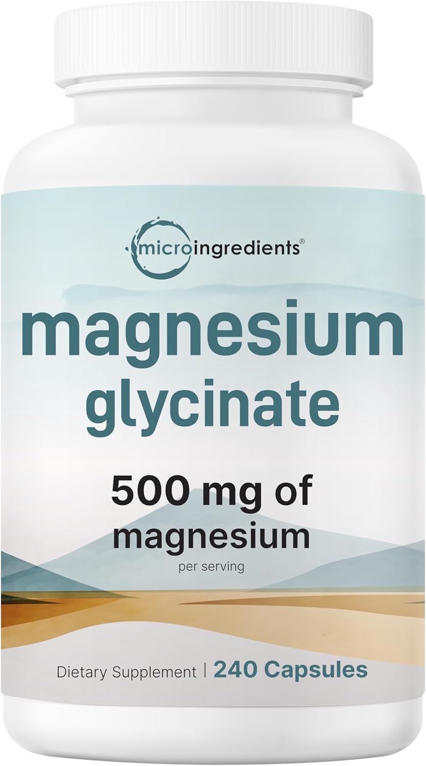 Micro Ingredients Magnesium Glycinate 500mg Per Serving, 240 Capsules | Potent Elemental Form, Chelated, High Absorption | Healthy Muscle, Bones, & Mood Support Supplement | Non-GMO - PrimeBioHealth - canada supplements