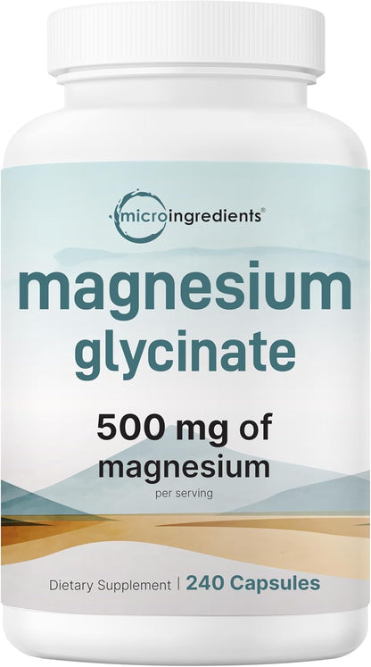 Micro Ingredients Magnesium Glycinate 500mg Per Serving, 240 Capsules | Potent Elemental Form, Chelated, High Absorption | Healthy Muscle, Bones, & Mood Support Supplement | Non-GMO - PrimeBioHealth - canada supplements