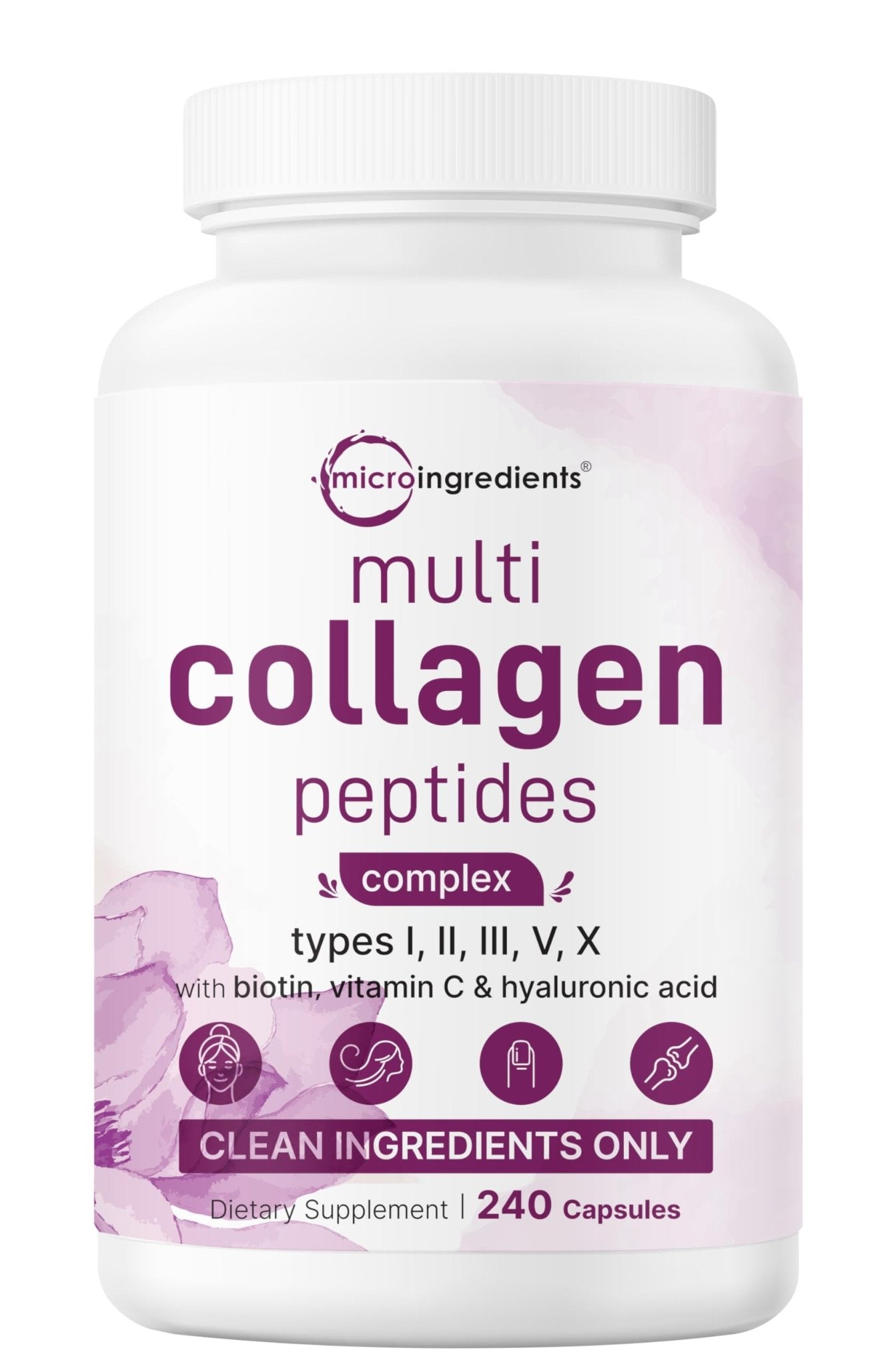 Micro Ingredients Multi Collagen Pills for Women & Men, 240 Capsules | Type I, II, III, V, X | Hydrolyzed Peptides with Biotin, Hyaluronic Acid - PrimeBioHealth - canada supplements