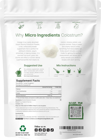Micro Ingredients Multi Collagen Protein Powder 2 Pounds & Instant Colostrum Powder Bundle 2 Pack | Grass-Fed Collagen Peptides | Premium Bovine Mother’s First Milk - PrimeBioHealth - canada supplements