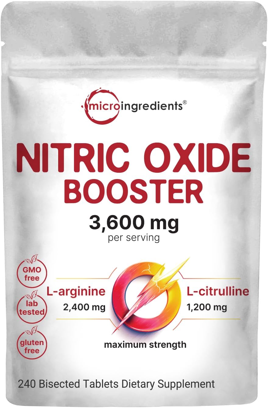 Micro Ingredients Nitric Oxide Supplement for Men & Women 3,600mg Per Serving, 240 Bisected Tablets | L-Arginine + L-Citrulline Amino Acid Complex | Pre-Workout, Caffeine-Free | Non-GMO, Gluten Free - PrimeBioHealth - canada supplements