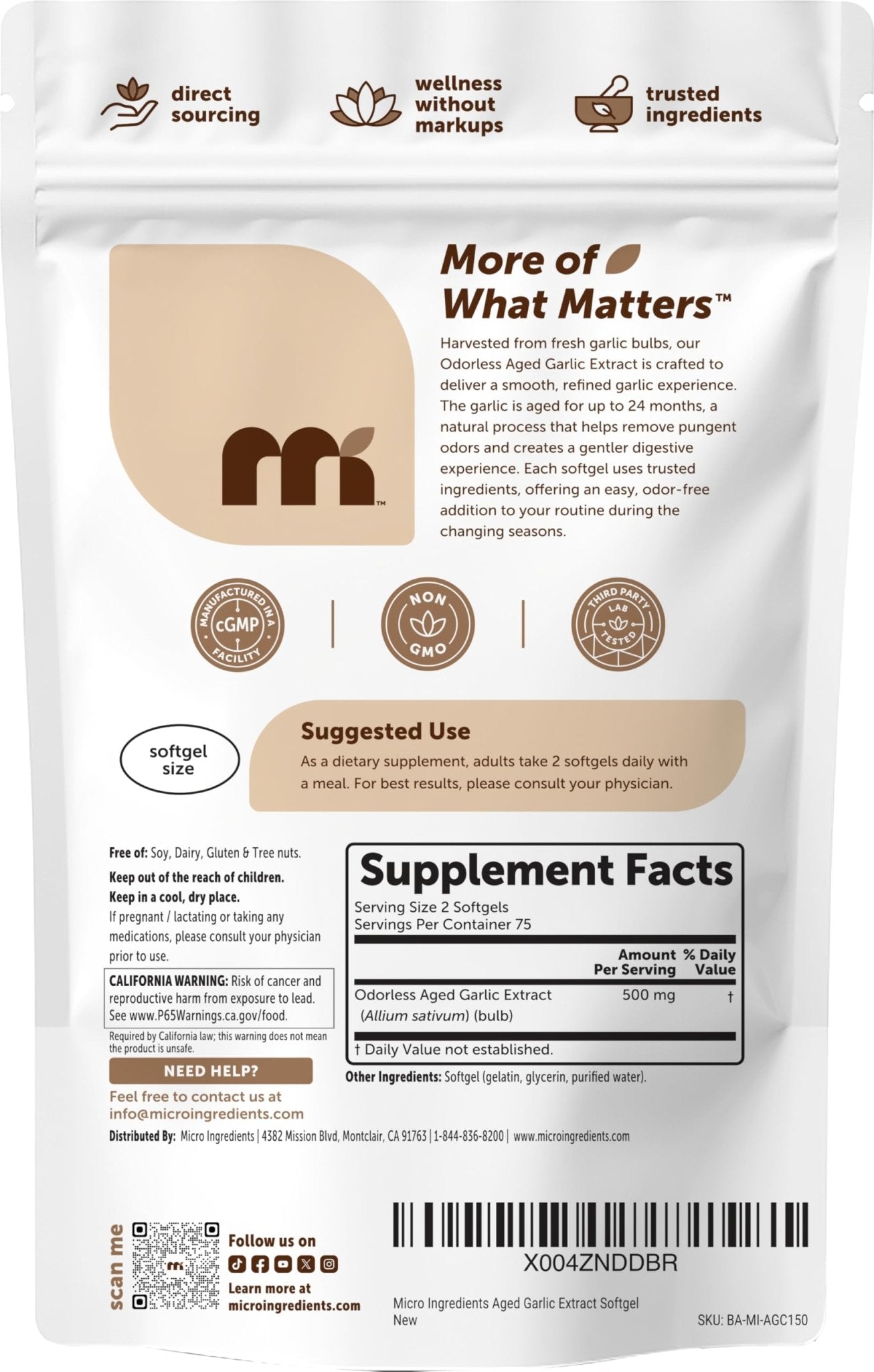 Micro Ingredients Odorless Garlic, 300 Softgels | 2 Years Aged Garlic Extract | Grown Allium Sativum Bulb | Natural Herbal Supplements | Non-GMO, Gluten Free - PrimeBioHealth - canada supplements