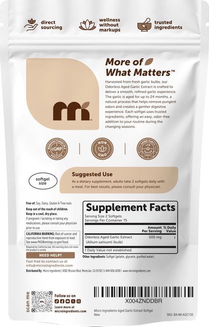 Micro Ingredients Odorless Garlic, 300 Softgels | 2 Years Aged Garlic Extract | Grown Allium Sativum Bulb | Natural Herbal Supplements | Non-GMO, Gluten Free - PrimeBioHealth - canada supplements