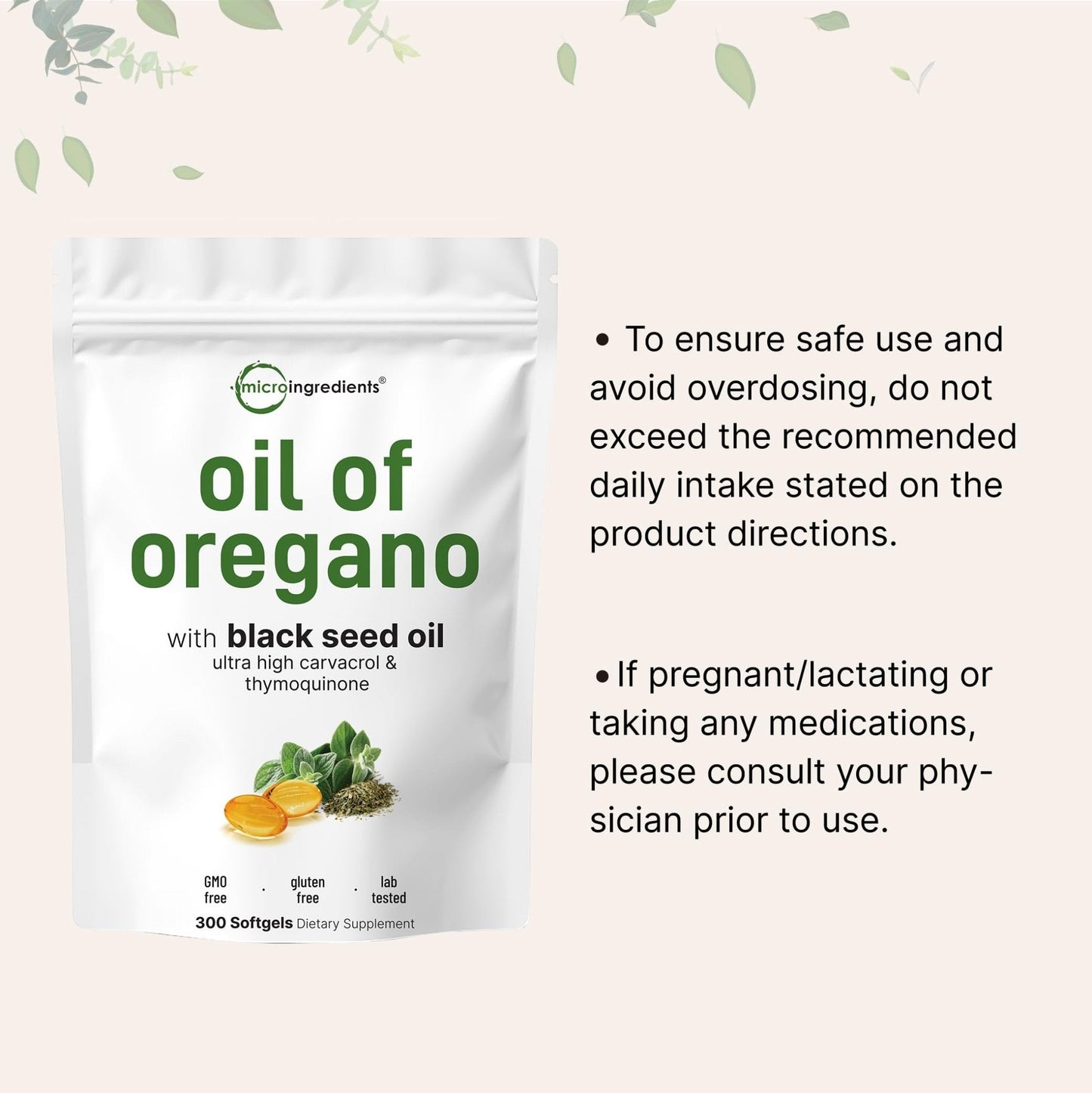 Micro Ingredients Oil of Oregano Softgels, 300 Count | 2 in 1 Formulated with Black Seed Oil | 4X Strength Carvacrol & Thymoquinone | Plant Based, Non-GMO - PrimeBioHealth - canada supplements