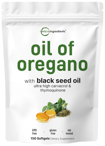 Micro Ingredients Oil of Oregano Softgels, 300 Count | 2 in 1 Formulated with Black Seed Oil | 4X Strength Carvacrol & Thymoquinone | Plant Based, Non-GMO - PrimeBioHealth - canada supplements