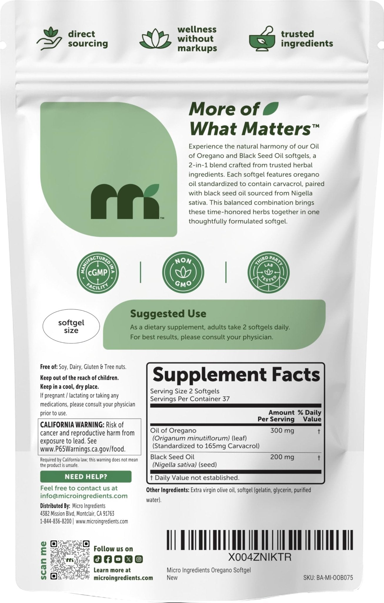 Micro Ingredients Oil of Oregano Softgels, 300 Count | 2 in 1 Formulated with Black Seed Oil | 4X Strength Carvacrol & Thymoquinone | Plant Based, Non-GMO - PrimeBioHealth - canada supplements