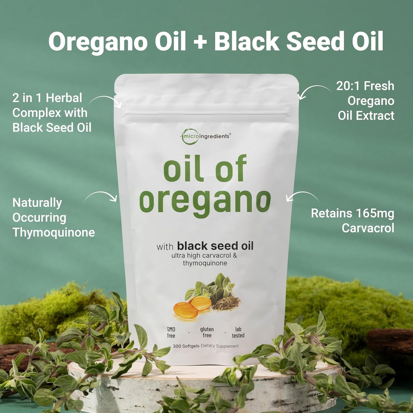 Micro Ingredients Oil of Oregano Softgels & Mega Probiotics 200 Billion CFU Veggie Capsules | 2 Pack Bundle | 4X Strength Thymoquinone + Black Seed | 40 Strains + Inulin, Acacia,& Bromelain - PrimeBioHealth - canada supplements