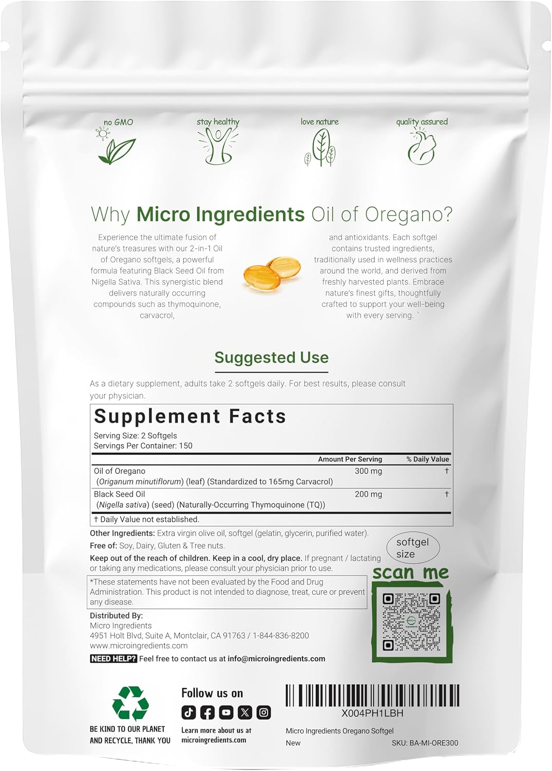 Micro Ingredients Oil of Oregano Softgels & Pure Triple Magnesium Complex 400mg Capsules | 2 Pack Bundle | 4X Strength Thymoquinone with Black Seed | Glycinate, Malate, & Taurate Forms - PrimeBioHealth - canada supplements