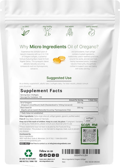 Micro Ingredients Oil of Oregano Softgels & Pure Triple Magnesium Complex 400mg Capsules | 2 Pack Bundle | 4X Strength Thymoquinone with Black Seed | Glycinate, Malate, & Taurate Forms - PrimeBioHealth - canada supplements