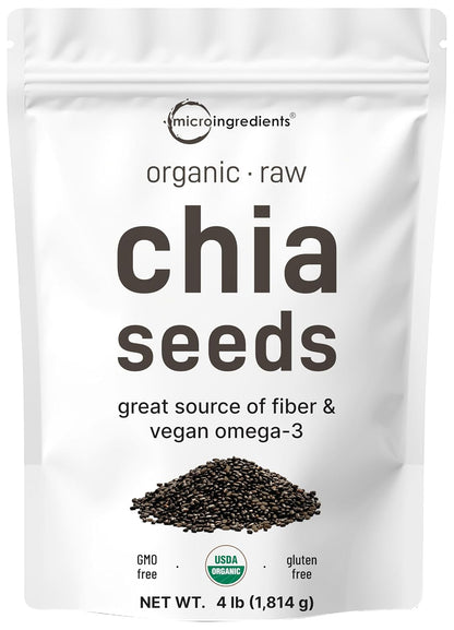 Micro Ingredients Organic Chia Seeds, 4lbs | Contains Omega-3s | Non-GMO | Excellent Source of Fiber | Plant Based Protein | Raw Chia Seed Source | Great for Baking, Smoothies & Pudding | Gluten Free - PrimeBioHealth - canada supplements