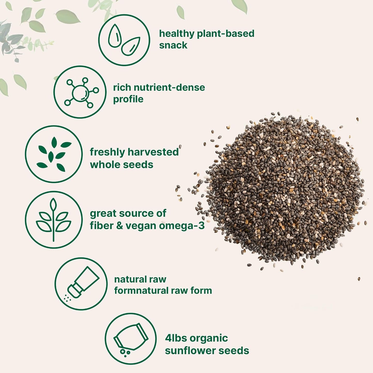 Micro Ingredients Organic Chia Seeds, 4lbs | Contains Omega-3s | Non-GMO | Excellent Source of Fiber | Plant Based Protein | Raw Chia Seed Source | Great for Baking, Smoothies & Pudding | Gluten Free - PrimeBioHealth - canada supplements