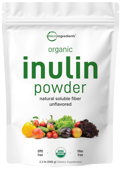 Micro Ingredients Organic Inulin FOS Fiber Powder, 2.2 lbs | Quick Water-Soluble Prebiotic | Natural Fiber for Smoothies & Drinks | Vegan Friendly, Dissolves Clear - PrimeBioHealth - canada supplements