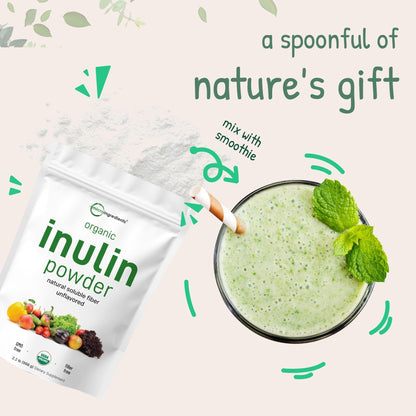Micro Ingredients Organic Inulin FOS Fiber Powder, 2.2 lbs | Quick Water-Soluble Prebiotic | Natural Fiber for Smoothies & Drinks | Vegan Friendly, Dissolves Clear - PrimeBioHealth - canada supplements
