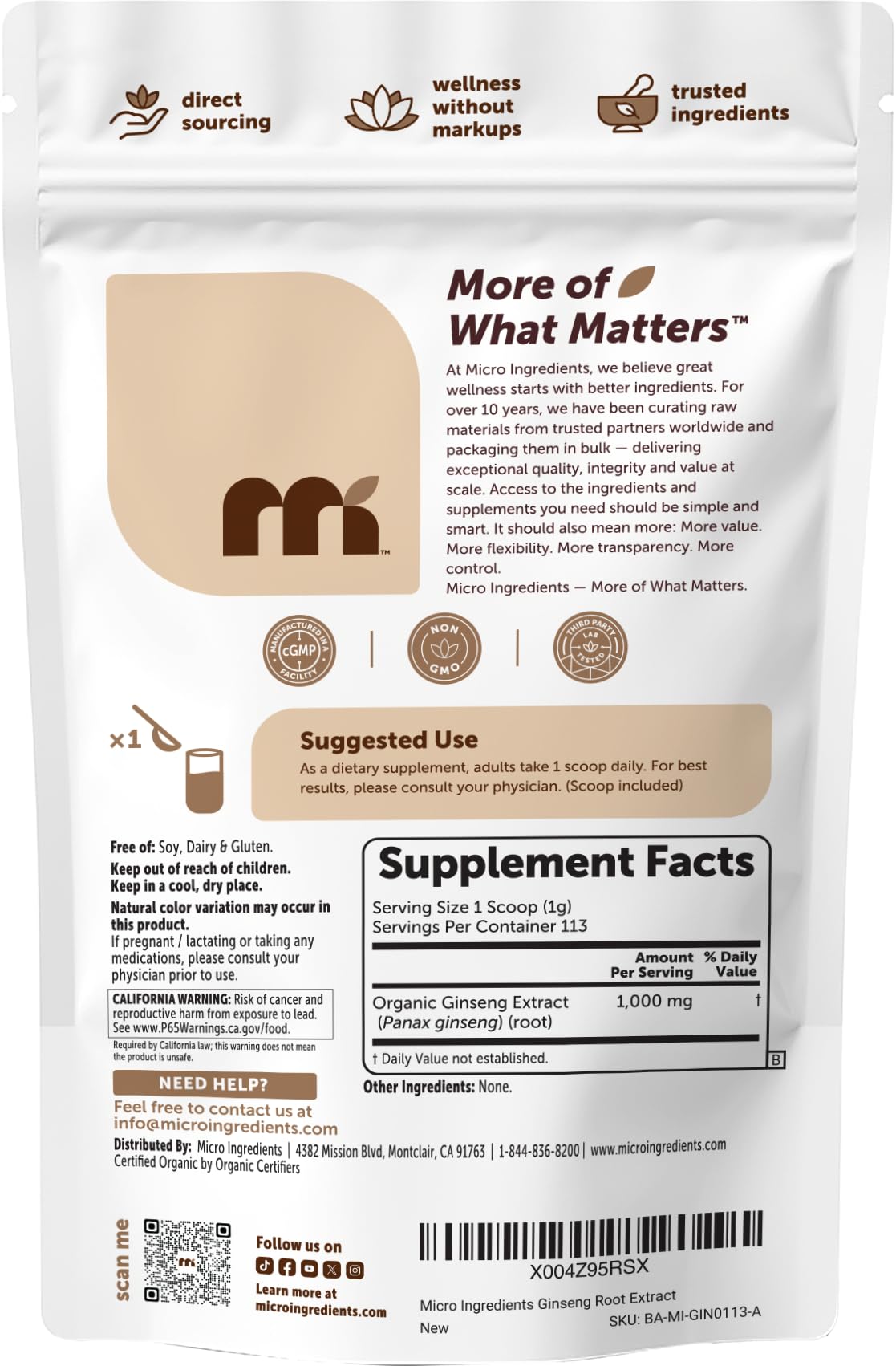 Micro Ingredients Organic Korean Ginseng Root Powder, 4 Ounce | Red Panax Ginseng Root | Traditional Asian Herb | Non-GMO & Vegan Friendly - PrimeBioHealth - canada supplements