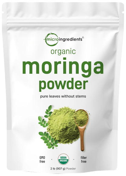 Micro Ingredients Organic Moringa Oleifera Leaf Powder, 2 Pound | Rich in Antioxidants & Immune Vitamins | Pure Leaves Without Stems | - PrimeBioHealth - canada supplements