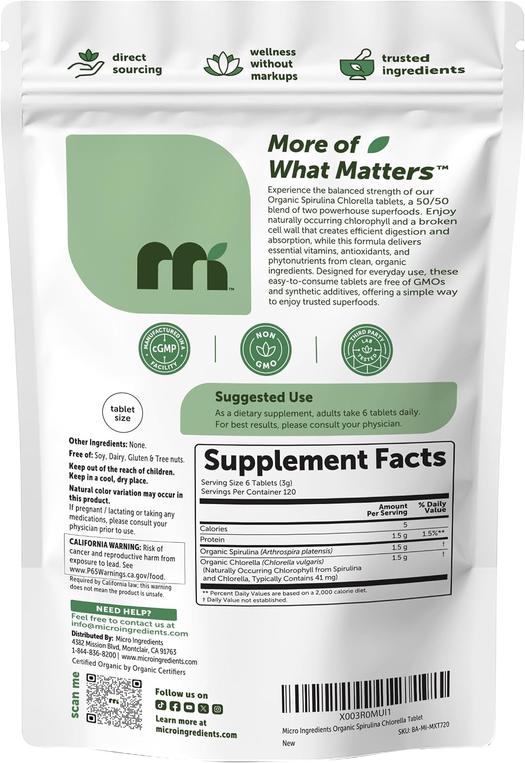 Micro Ingredients Organic Spirulina Chlorella Tablets, 720 Count | 4 Month Supply | 50/50 Algae Blend | Broken Cell Wall | Non-GMO, Filler Free - PrimeBioHealth - canada supplements