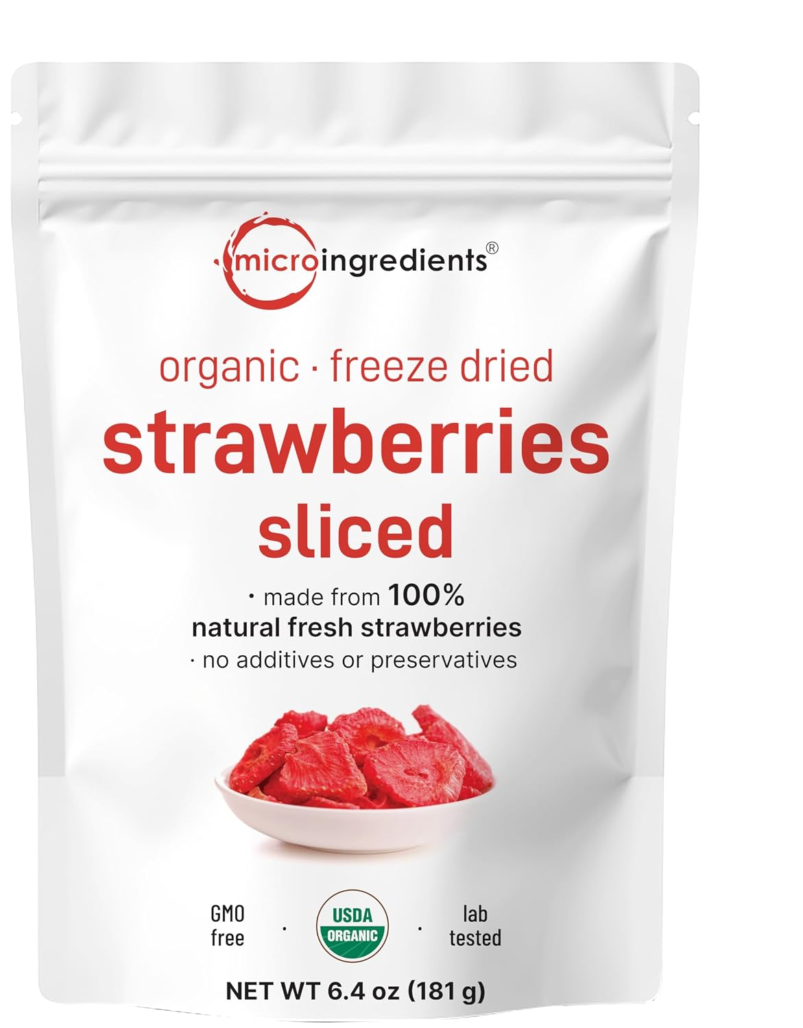 Micro Ingredients Organic Strawberries Sliced, 6.4oz | 100% Natural Fruit | Freeze Dried Strawberry Source | No Sugar & Additives | Healthy Snack & Topping for Beverages or Recipes | Non-GMO, Vegan - PrimeBioHealth - canada supplements