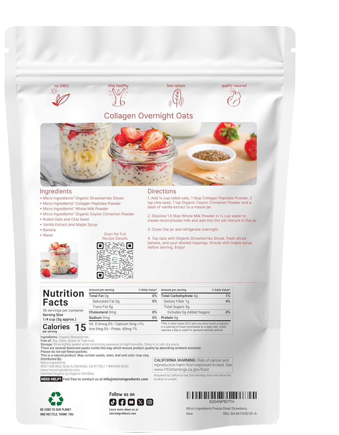Micro Ingredients Organic Strawberries Sliced, 6.4oz | 100% Natural Fruit | Freeze Dried Strawberry Source | No Sugar & Additives | Healthy Snack & Topping for Beverages or Recipes | Non-GMO, Vegan - PrimeBioHealth - canada supplements