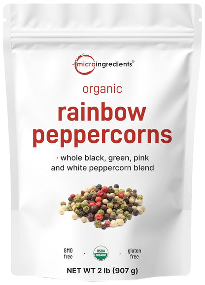 Micro Ingredients Organic Whole Rainbow Peppercorns, 2lbs | Premium Whole Peppercorns for Grinder Refill | Great for Seasonings, Meats & Vegetables | Additive Free, Non-GMO, Bulk Supply - PrimeBioHealth - canada supplements