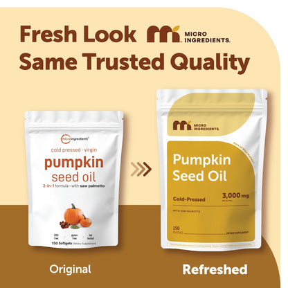 Micro Ingredients Pumpkin Seed Oil with Saw Palmetto, 150 Softgels | Cold Pressed, Pure Virgin Oil, Essential Fatty Acids, & Phytosterols - PrimeBioHealth - canada supplements