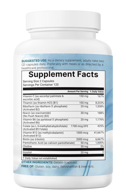 Micro Ingredients Pure Methylated B Complex, 240 Capsules | 11-in-1 Formula with Methylfolate, B12, Thiamin, Inositol, Choline, & Fat Soluble Vitamin C | Clean Ingredients Without Fillers | Non-GMO - PrimeBioHealth - canada supplements