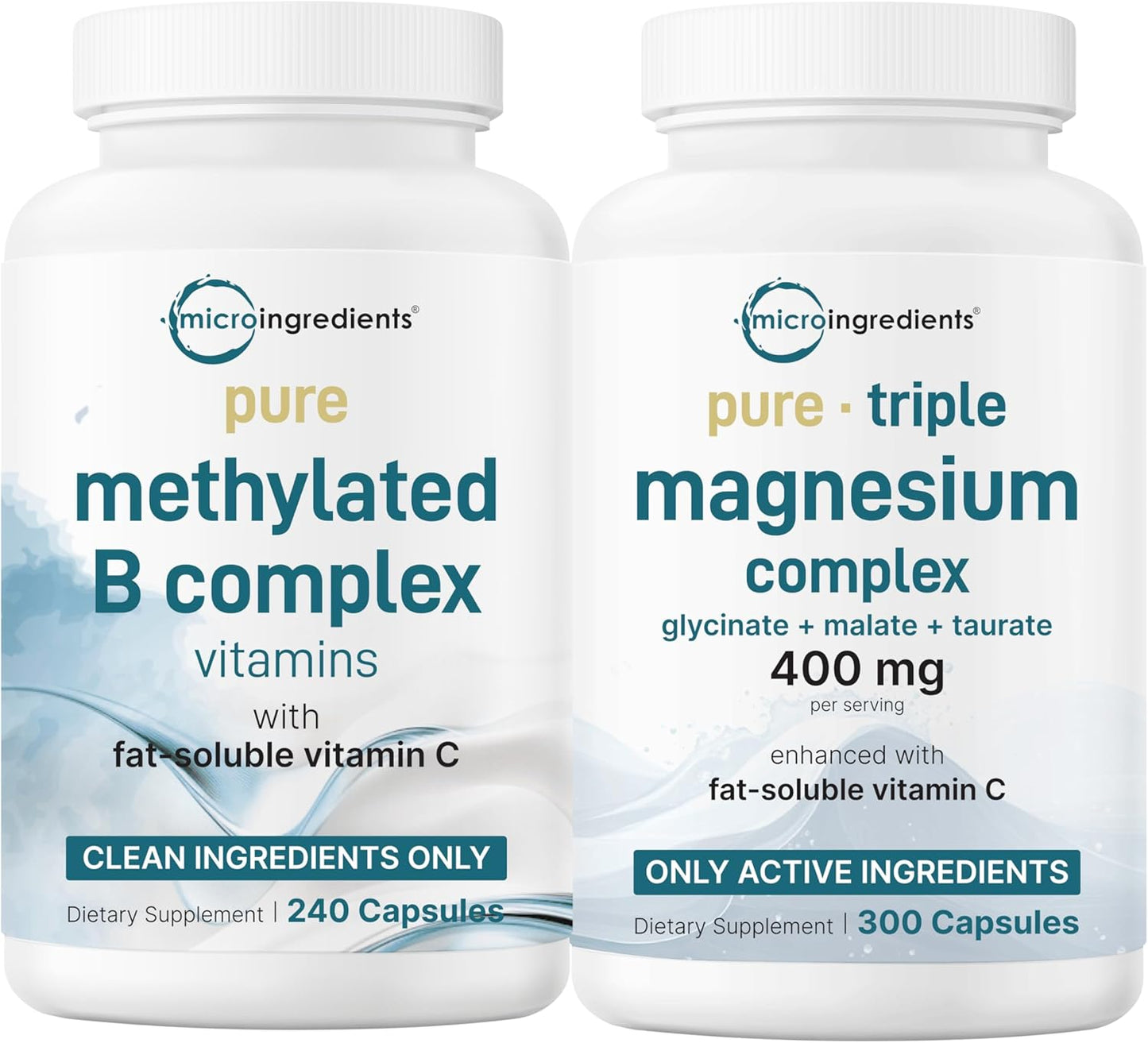 Micro Ingredients Pure Methylated B Complex & Pure Triple Magnesium 400mg Capsules | 2 Pack Bundle | Glycinate, Malate, B12, Thiamin, Fat Soluble Vitamin C, & More | Clean Ingredients Without Fillers - PrimeBioHealth - canada supplements