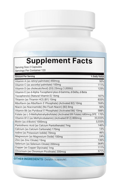 Micro Ingredients Pure Methylated Multivitamin, 240 Capsules | 19-in-1 Formula with Vitamins C, D, B12, Folate, Magnesium, Zinc & More | Filler Free, Non-GMO - PrimeBioHealth - canada supplements