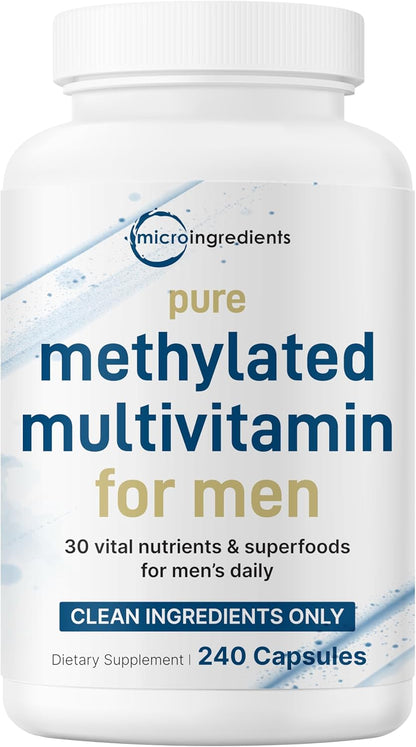 Micro Ingredients Pure Methylated Multivitamin for Men, 240 Capsules | 30 Essential Nutrients with Activated B Complex & Methylfolate + Saw Palmetto, Ginseng, Maca, Lycopene, Vitamin D3 & Zinc - PrimeBioHealth - canada supplements