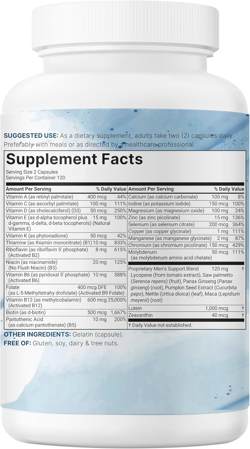 Micro Ingredients Pure Methylated Multivitamin for Men, 240 Capsules | 30 Essential Nutrients with Activated B Complex & Methylfolate + Saw Palmetto, Ginseng, Maca, Lycopene, Vitamin D3 & Zinc - PrimeBioHealth - canada supplements
