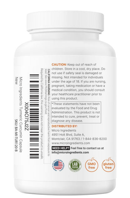 Micro Ingredients Pure Turmeric Curcumin Supplement 1,000mg – 95% Curcuminoids with Black Pepper & Ginger – High Absorption for Joint & Antioxidant Support* – Filler Free, 120 Veggie Capsules - PrimeBioHealth - canada supplements