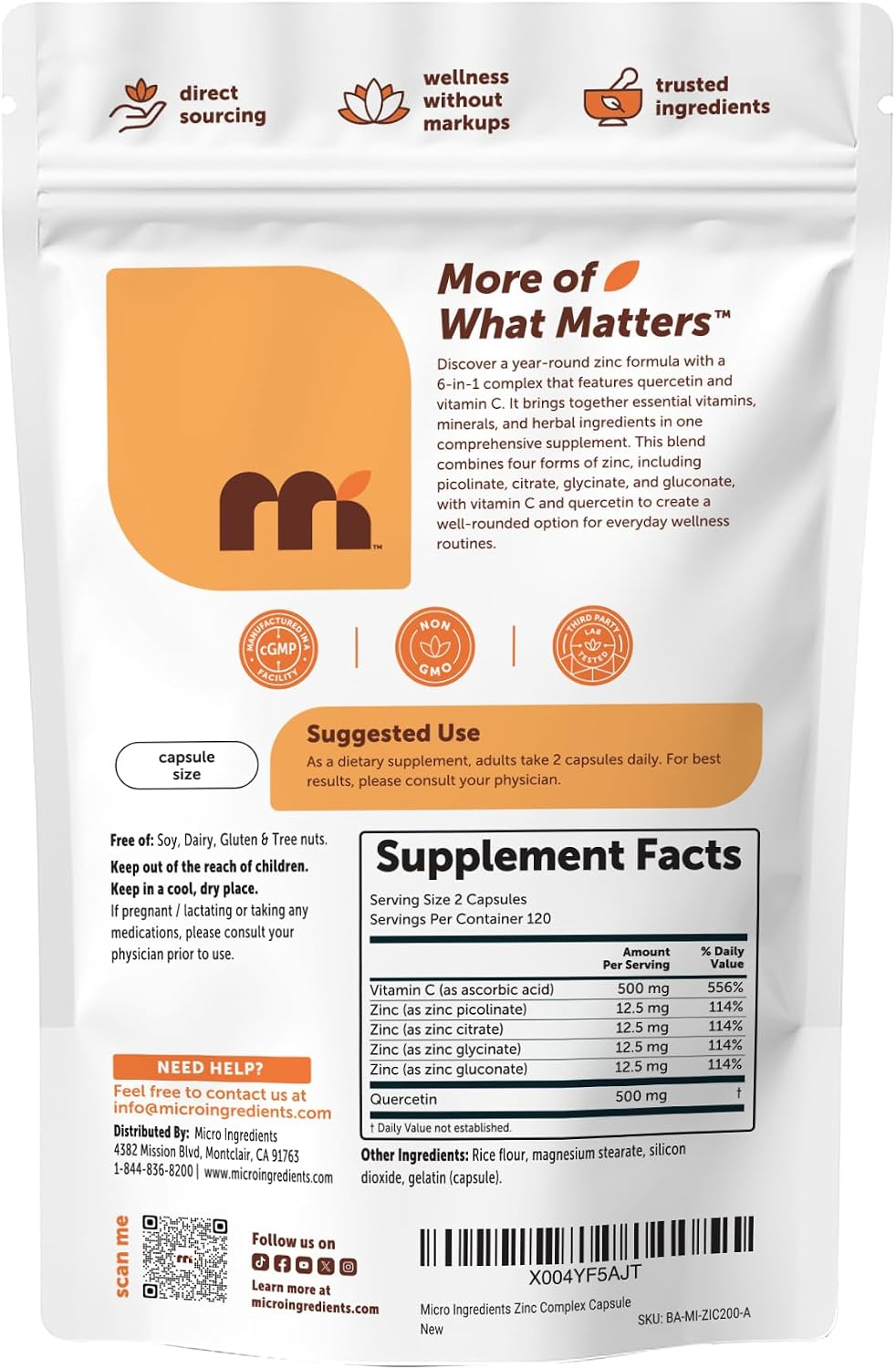 Micro Ingredients Quercetin with Vitamin C & Zinc, 240 Capsules | 6‑in‑1 Formula with Quercetin, Vitamin C & 4 Zinc Forms (Picolinate, Citrate, Glycinate, Gluconate) | Non‑GMO - PrimeBioHealth - canada supplements
