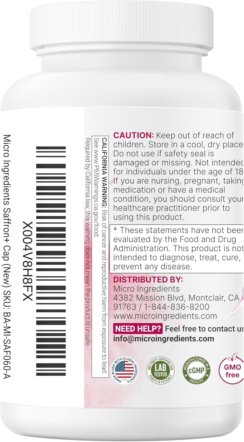 Micro Ingredients Saffron+ Advanced Supplements, 60 Veggie Capsules – 10-in-1 with Saffron Extract, High Absorption Fat-Soluble Vitamin C, Magnesium, Turmeric & KSM-66 Ashwagandha – Filler Free - PrimeBioHealth - canada supplements